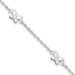 Sterling Silver Butterflies 9 inch Plus 1 inch Extender - Total 10 inch Anklet