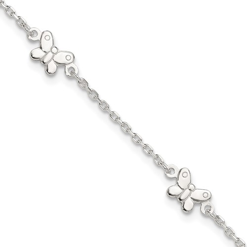 Sterling Silver Butterflies Plus 1 Inch Extender - Total 10 Inch Anklet, 9"