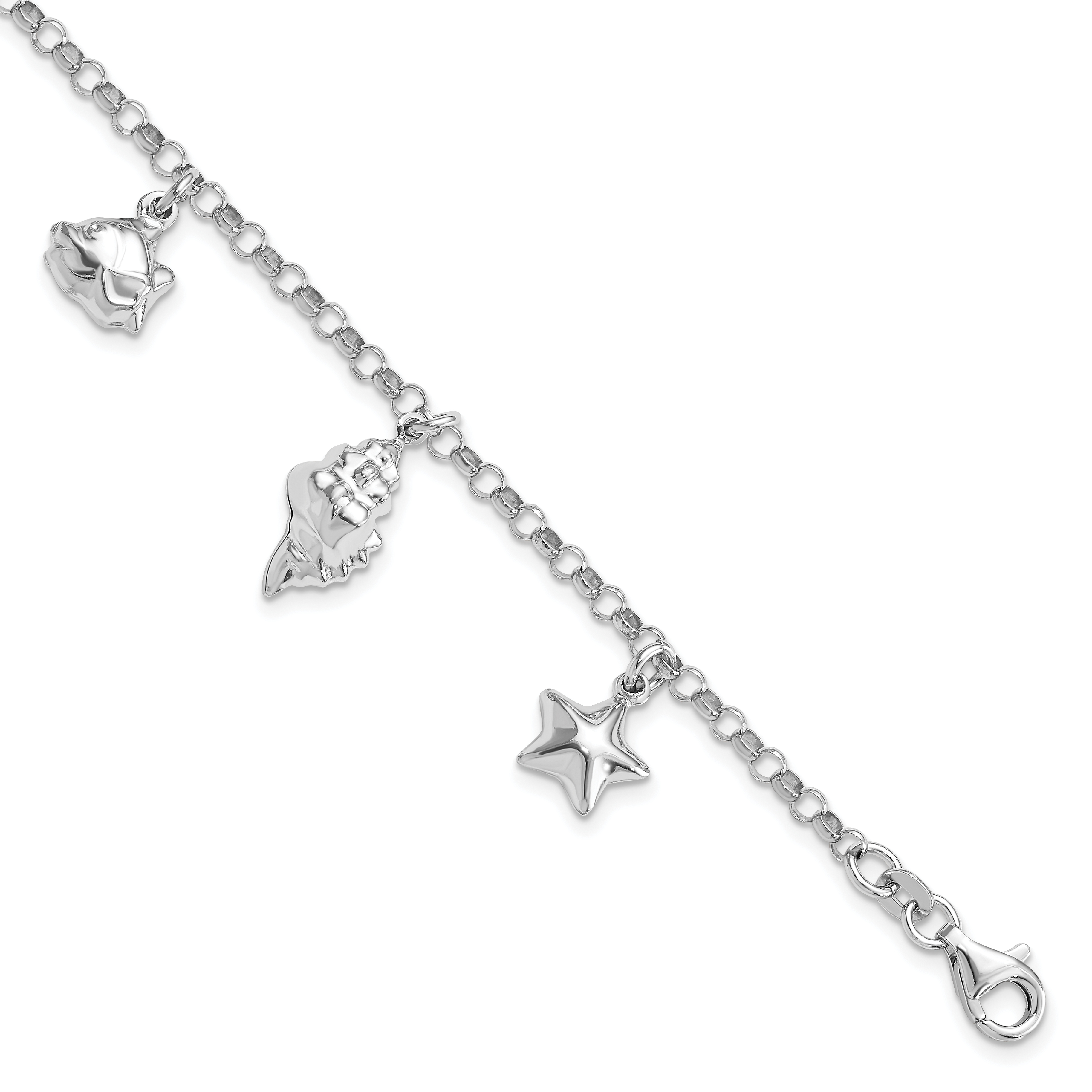 Sterling Silver Rhodium-plated Beach Theme 7 inch Charm Bracelet (QG4205-7)