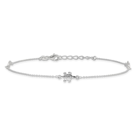 Sterling Silver Turtle 3-Station 9 inch Plus 1 inch Extender - Total 10 inch Anklet