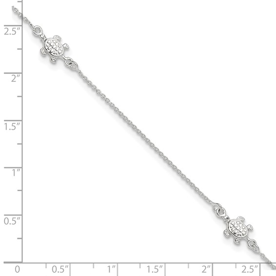 Sterling Silver Turtle 3-Station 9 inch Plus 1 inch Extender - Total 10 inch Anklet