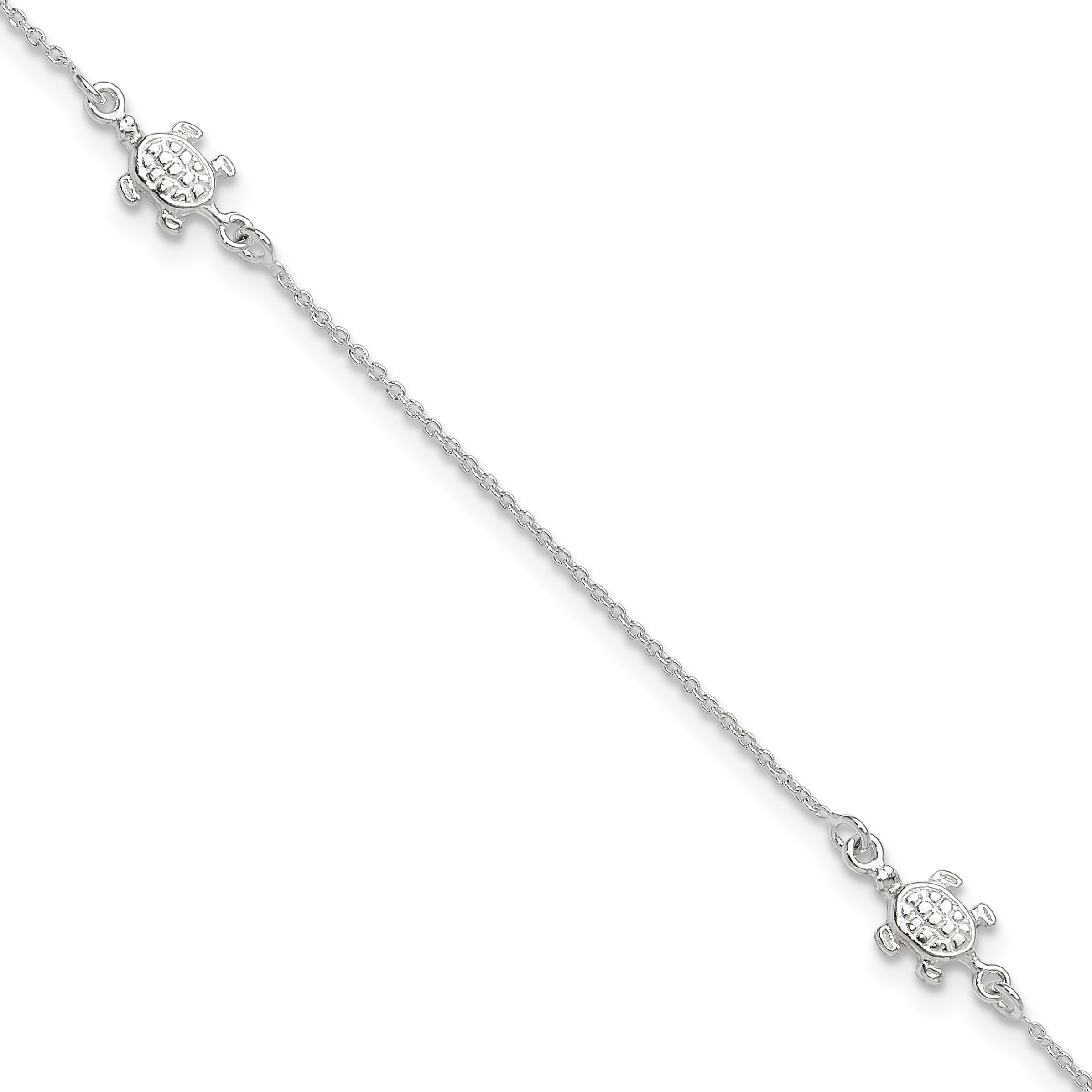 Sterling Silver Turtle 9 inch Plus 1 inch Ext. Anklet (QG4206-9)