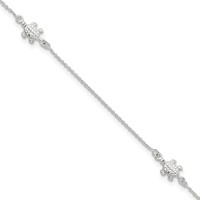 Sterling Silver Turtle 3-Station Plus 1 Inch Extender - Total 10 Inch Anklet - 9in view 1