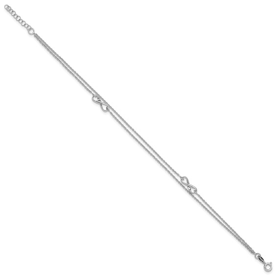 Sterling Silver Rhodium-plated 2-Strand Infinity 9 inch Plus 1 inch Extender - Total 10 inch Anklet