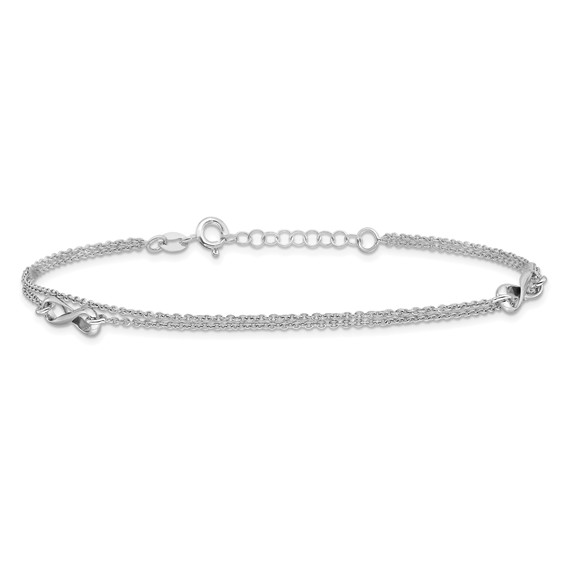Sterling Silver Rhodium-plated 2-Strand Infinity 9 inch Plus 1 inch Extender - Total 10 inch Anklet