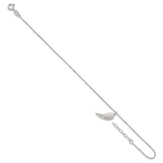 Sterling Silver Wing Charm 9 inch Plus 1 inch Extender - Total 10 inch Anklet