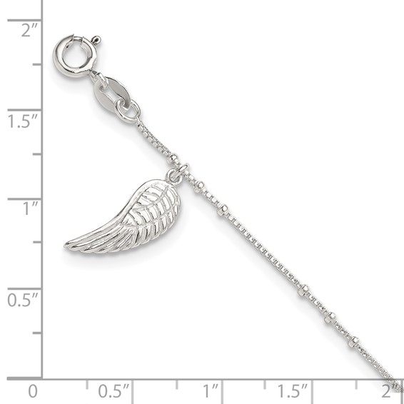 Sterling Silver Wing Charm 9 inch Plus 1 inch Extender - Total 10 inch Anklet
