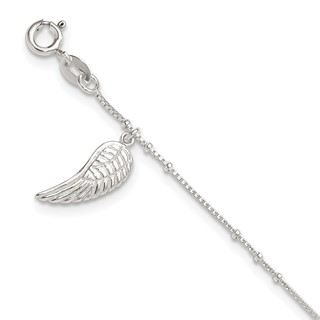 Sterling Silver Wing Charm 9 inch Plus 1 inch Extender - Total 10 inch Anklet