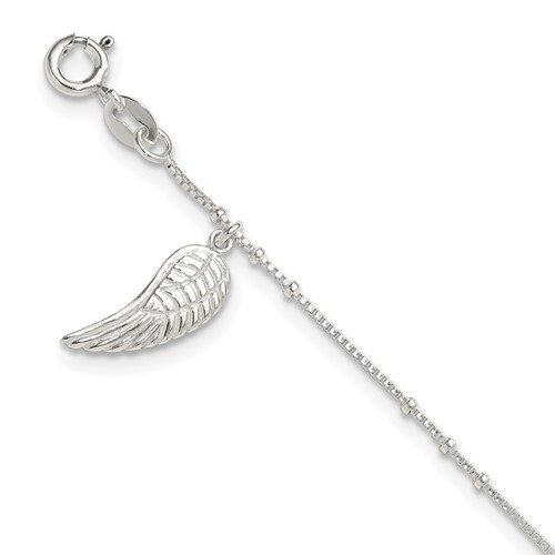 Sterling Silver Wing Charm Plus 1 Inch Extender - Total 10 Inch Anklet, 9"