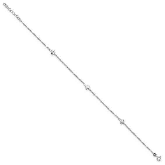 Sterling Silver Rhodium-plated Crosses 9 inch Plus 1 inch Extender - Total 10 inch Anklet