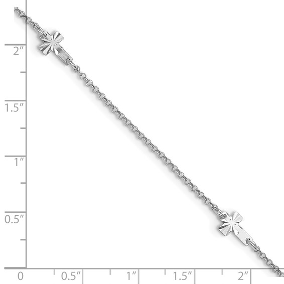 Sterling Silver Rhodium-plated Crosses 9 inch Plus 1 inch Extender - Total 10 inch Anklet
