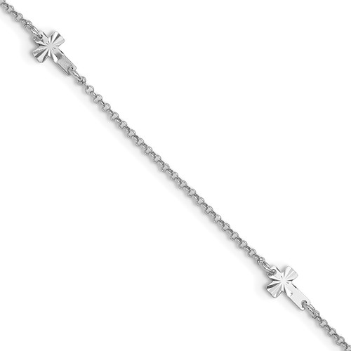 Sterling Silver Rhodium-plated Crosses Plus 1 Inch Extender - Total 10 Inch Anklet, 9"