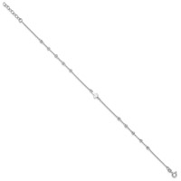 Sterling Silver Rhodium-plated Beads and Cross Plus 1 Inch Extender - Total 10 Inch Anklet, 9" view 2