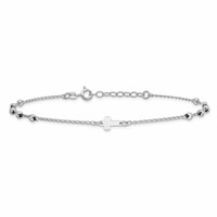 Sterling Silver Rhodium-plated Beads and Cross Plus 1 Inch Extender - Total 10 Inch Anklet, 9" view 3