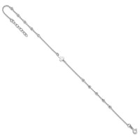 Sterling Silver Rhodium-plated Beads and Cross Plus 1 Inch Extender - Total 10 Inch Anklet, 9" view 4