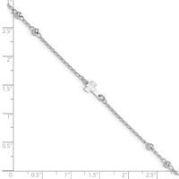 Sterling Silver Rhodium-plated Beads and Cross Plus 1 Inch Extender - Total 10 Inch Anklet, 9" view 5