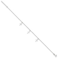 Sterling Silver Cross Charms 9 Inch Plus 1 Inch Extender - Total 10 Inch Anklet view 2