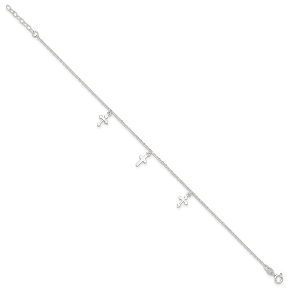 Sterling Silver Cross Charms 9 inch Plus 1 inch Extender - Total 10 inch Anklet