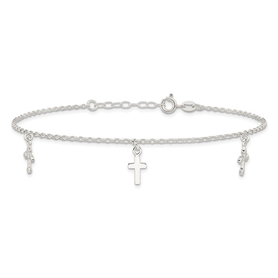 Sterling Silver Cross Charms 9 inch Plus 1 inch Extender - Total 10 inch Anklet