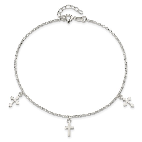 Sterling Silver Cross Charms 9 inch Plus 1 inch Extender - Total 10 inch Anklet