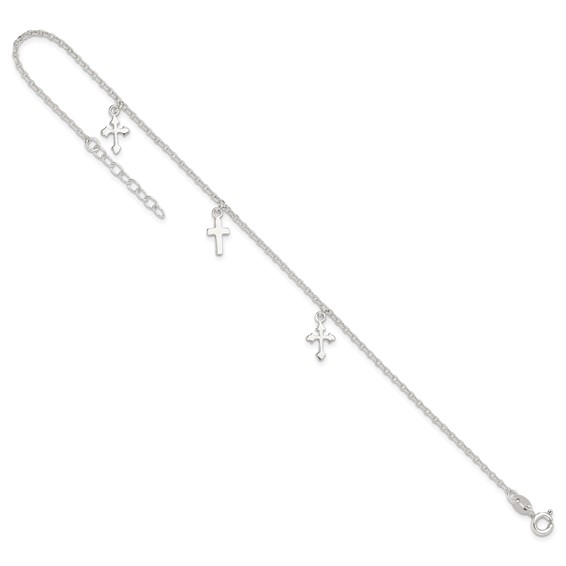 Sterling Silver Cross Charms 9 inch Plus 1 inch Extender - Total 10 inch Anklet