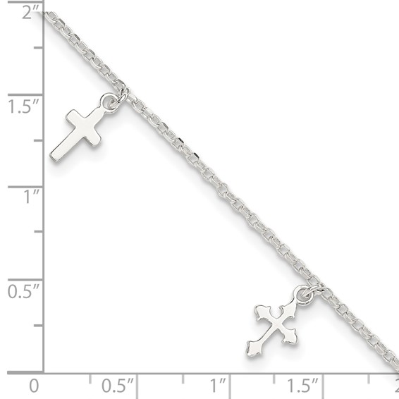 Sterling Silver Cross Charms 9 inch Plus 1 inch Extender - Total 10 inch Anklet