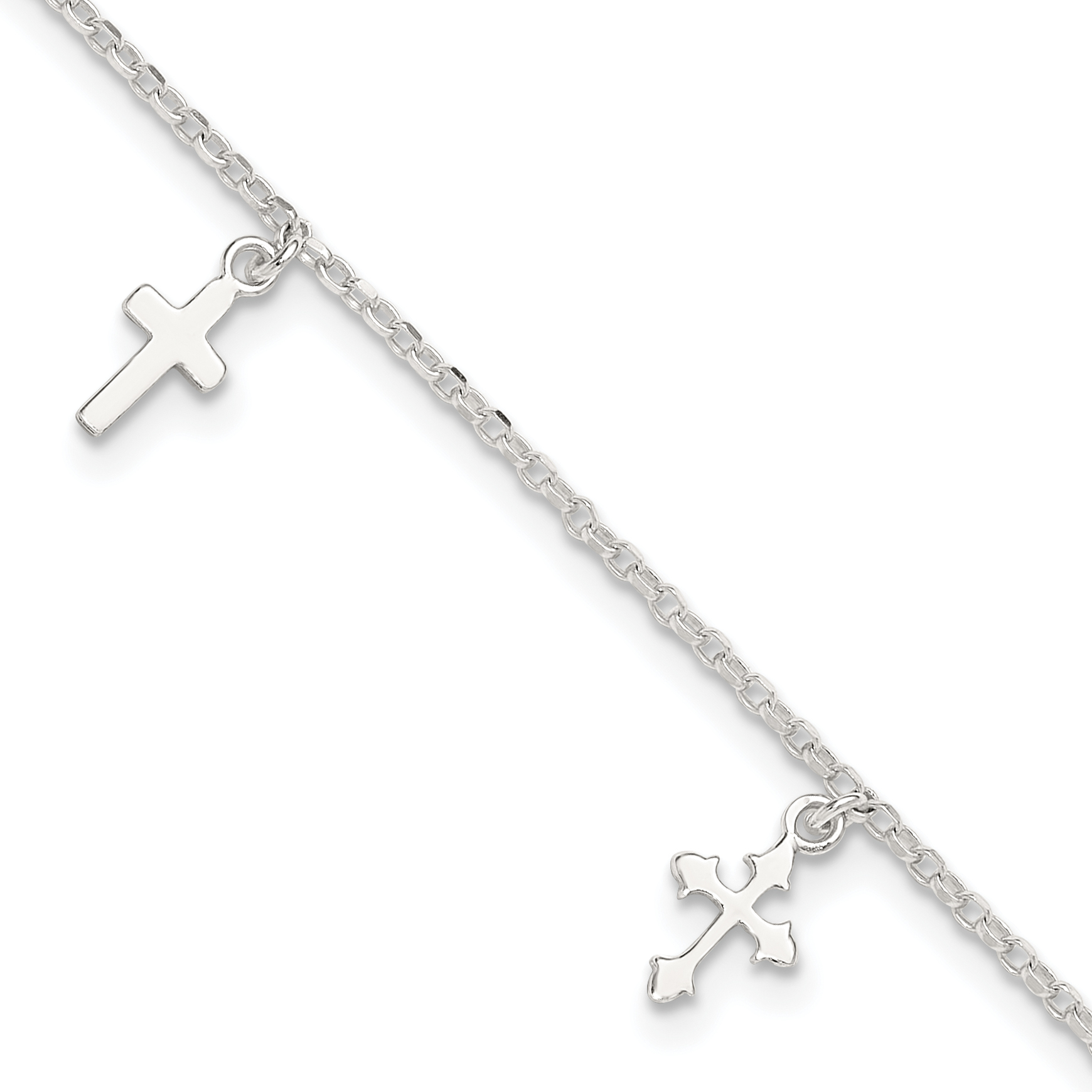 Sterling Silver Polished Cross Dangle 9in Plus 1in Ext Anklet (QG4214-9)