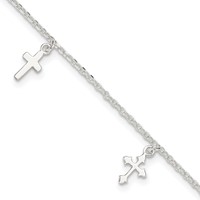 Sterling Silver Cross Charms 9 Inch Plus 1 Inch Extender - Total 10 Inch Anklet view 1