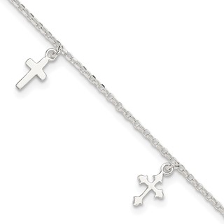Sterling Silver Cross Charms 9 inch Plus 1 inch Extender - Total 10 inch Anklet