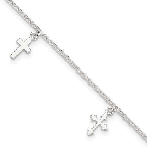 Sterling Silver Cross Charms Plus 1 Inch Extender - Total 10 Inch Anklet, 9"