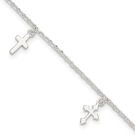 Sterling Silver Cross Charms 9 inch Plus 1 inch Extender - Total 10 inch Anklet