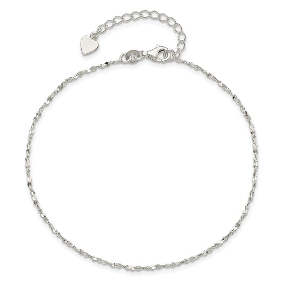 Sterling Silver Twisted Serpentine Chain 9 inch Plus 1.5 inch Extender - Total 10.5 inch Anklet