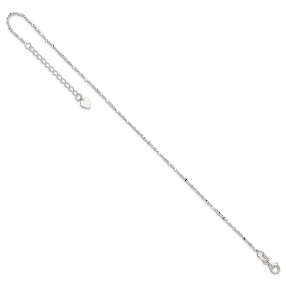 Sterling Silver Twisted Serpentine Chain 9 inch Plus 1.5 inch Extender - Total 10.5 inch Anklet