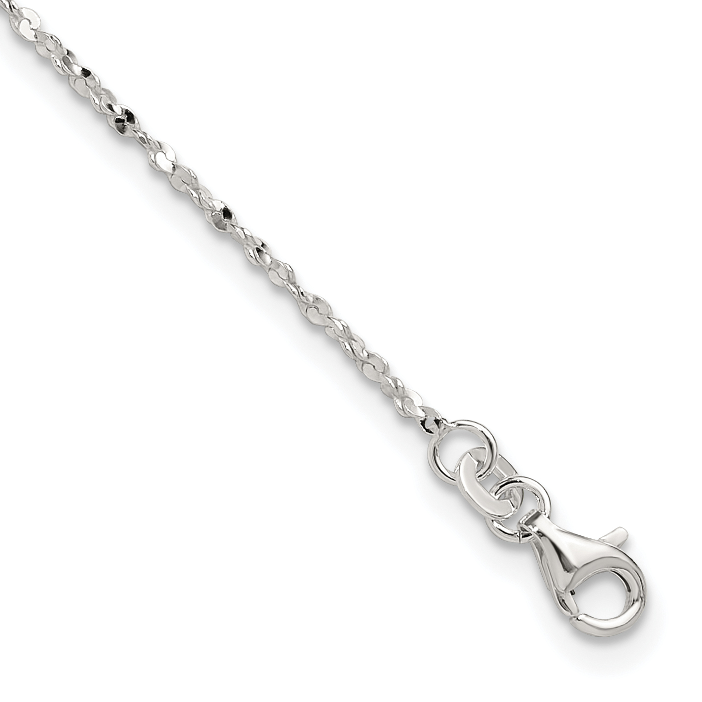 Sterling Silver Twisted Serpentine Heart 9 inch Plus 1.5 inch ext. Anklet (QG4215-9)
