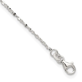 Sterling Silver Twisted Serpentine Chain 9 inch Plus 1.5 inch Extender - Total 10.5 inch Anklet