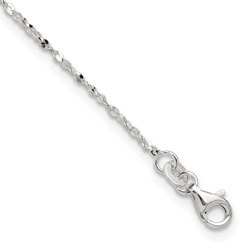 Sterling Silver Twisted Serpentine Chain Plus 1.5 Inch Extender - Total 10.5 Inch Anklet, 9"