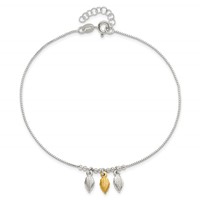 Sterling Silver Gold-tone Feathers Plus 1 Inch Extender - Total 10 Inch Anklet - 9in view 5