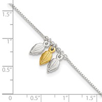 Sterling Silver Gold-tone Feathers Plus 1 Inch Extender - Total 10 Inch Anklet - 9in view 4