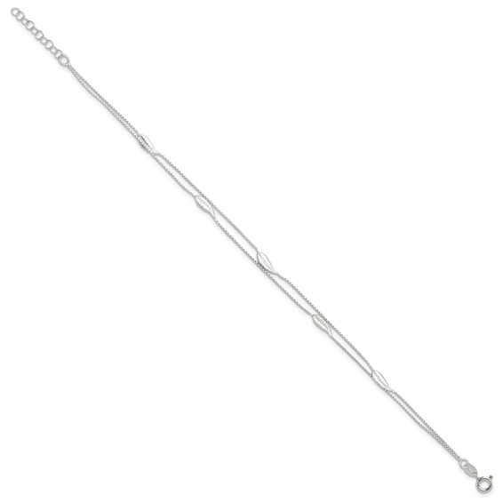 Sterling Silver 2-Strand Feathers 10 inch Plus 1 inch Extender - Total 11 inch Anklet