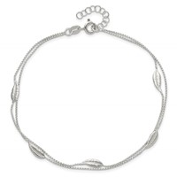 Sterling Silver 2-Strand Feathers Plus 1 Inch Extender - Total 10 Inch Anklet, 9" view 5