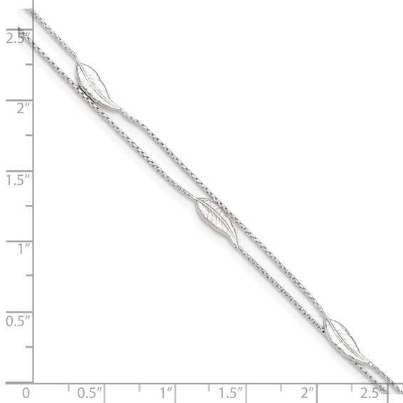 Sterling Silver 2-Strand Feathers 9 inch Plus 1 inch Extender - Total 10 inch Anklet