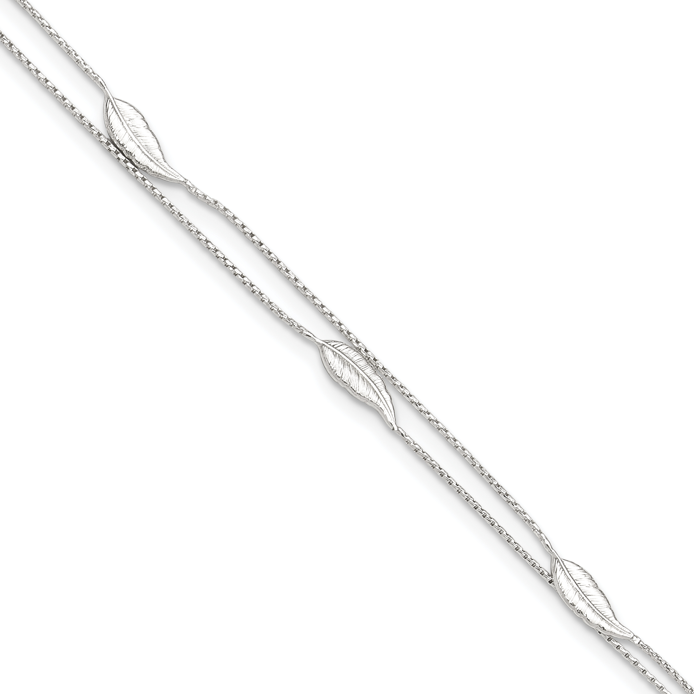 Sterling Silver Polished 2-Strand Feather 10in Plus 1in Ext Anklet (QG4217-10)