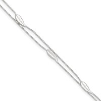 Sterling Silver 2-Strand Feathers Plus 1 Inch Extender - Total 10 Inch Anklet, 9" view 1