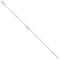 Sterling Silver CZ and Bow 9 Inch Plus 1 Inch Extender - Total 10 Inch Anklet view 2