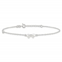 Sterling Silver CZ and Bow 9 Inch Plus 1 Inch Extender - Total 10 Inch Anklet view 3
