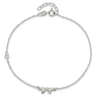 Sterling Silver CZ and Bow 9 Inch Plus 1 Inch Extender - Total 10 Inch Anklet view 4