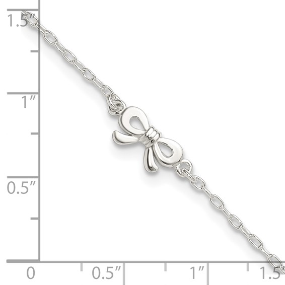 Sterling Silver CZ and Bow 9 inch Plus 1 inch Extender - Total 10 inch Anklet