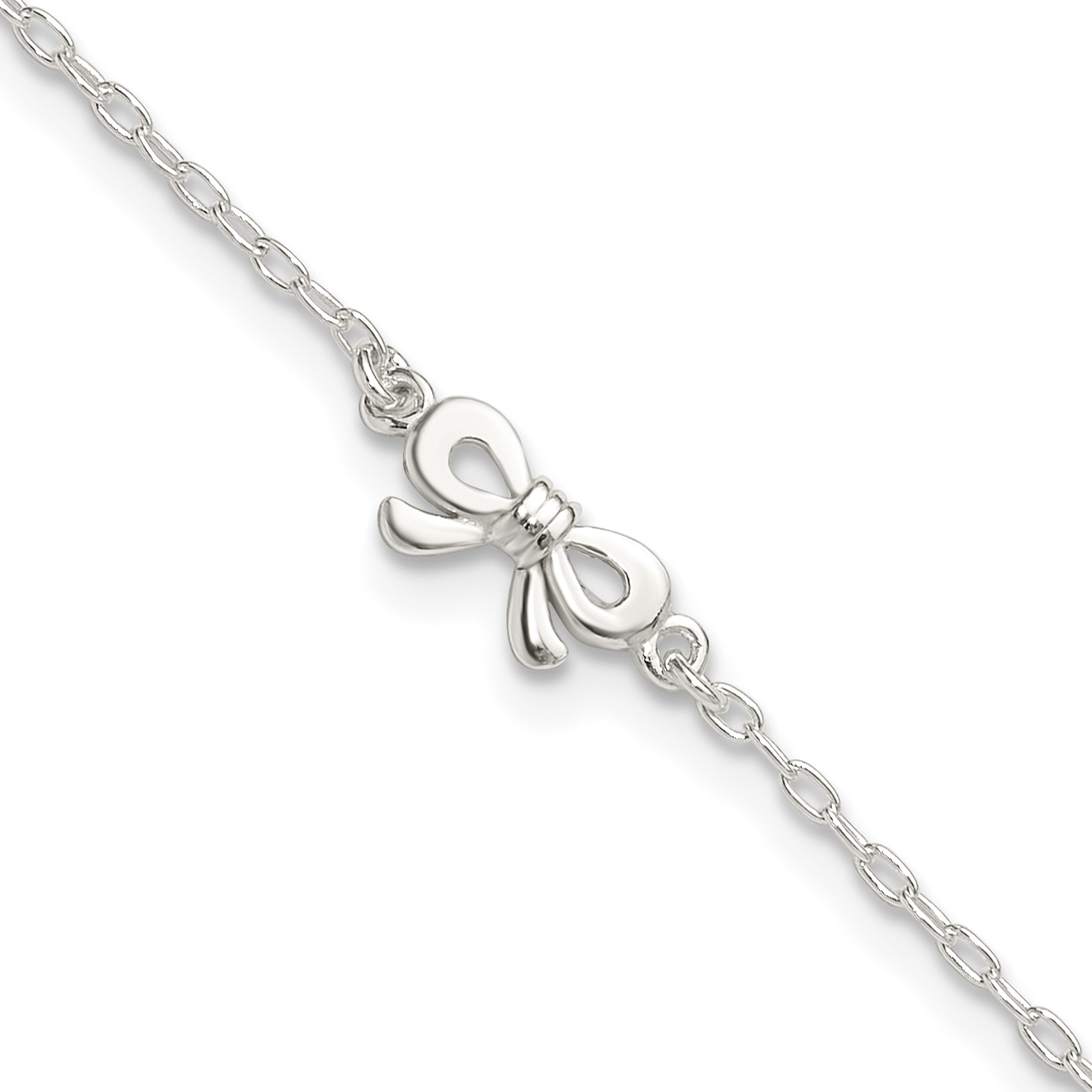 Sterling Silver Polished CZ Bow 9in Plus 1in Ext. Anklet (QG4218-9)