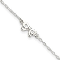 Sterling Silver CZ and Bow 9 Inch Plus 1 Inch Extender - Total 10 Inch Anklet view 1