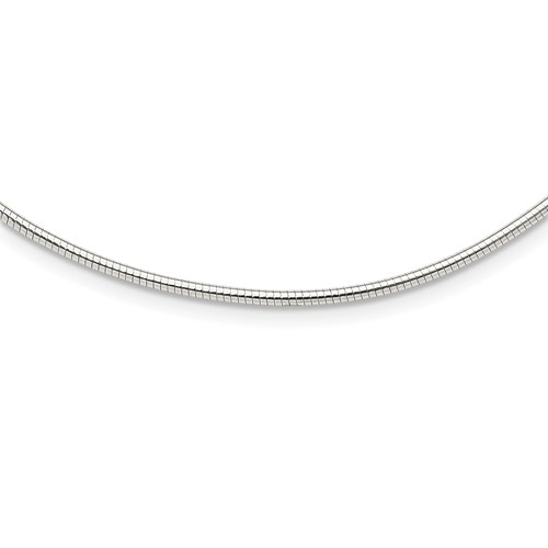 Sterling Silver Polished 2mm Round Neckwire Necklace with 2 Inch Extension, 16"